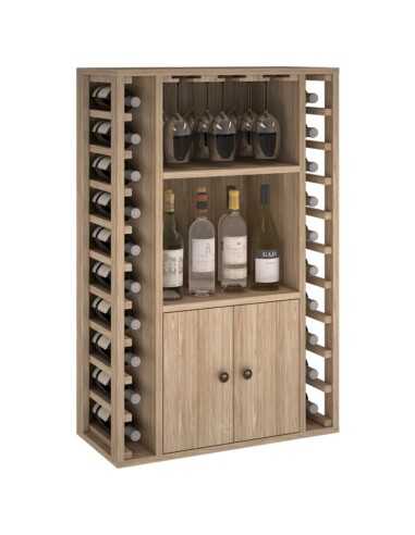 Botellero Estanteria de madera 20 Botellas + Licores + 9 Copas